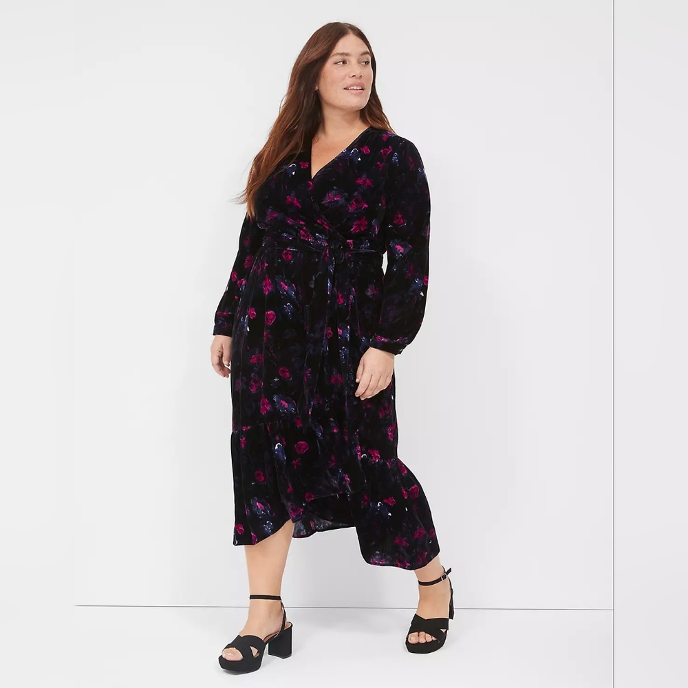 Velvet Floral Tiered Midi Dress